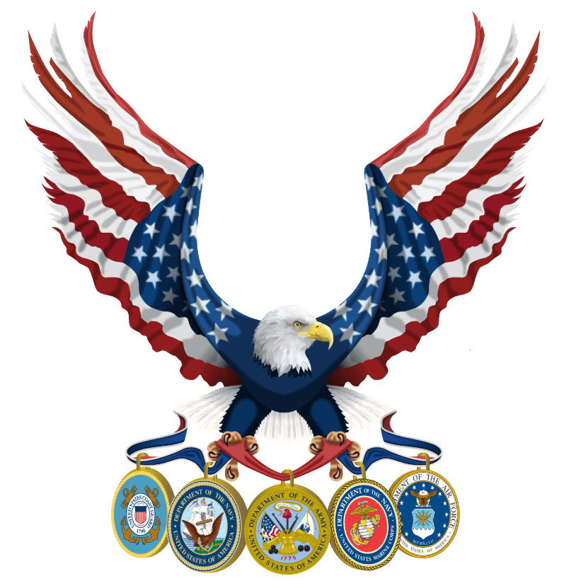 Veterans World Magazine eagle emblem representing all five service branches